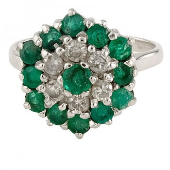 18ct white gold Emerald/Diamond Cluster Ring size L